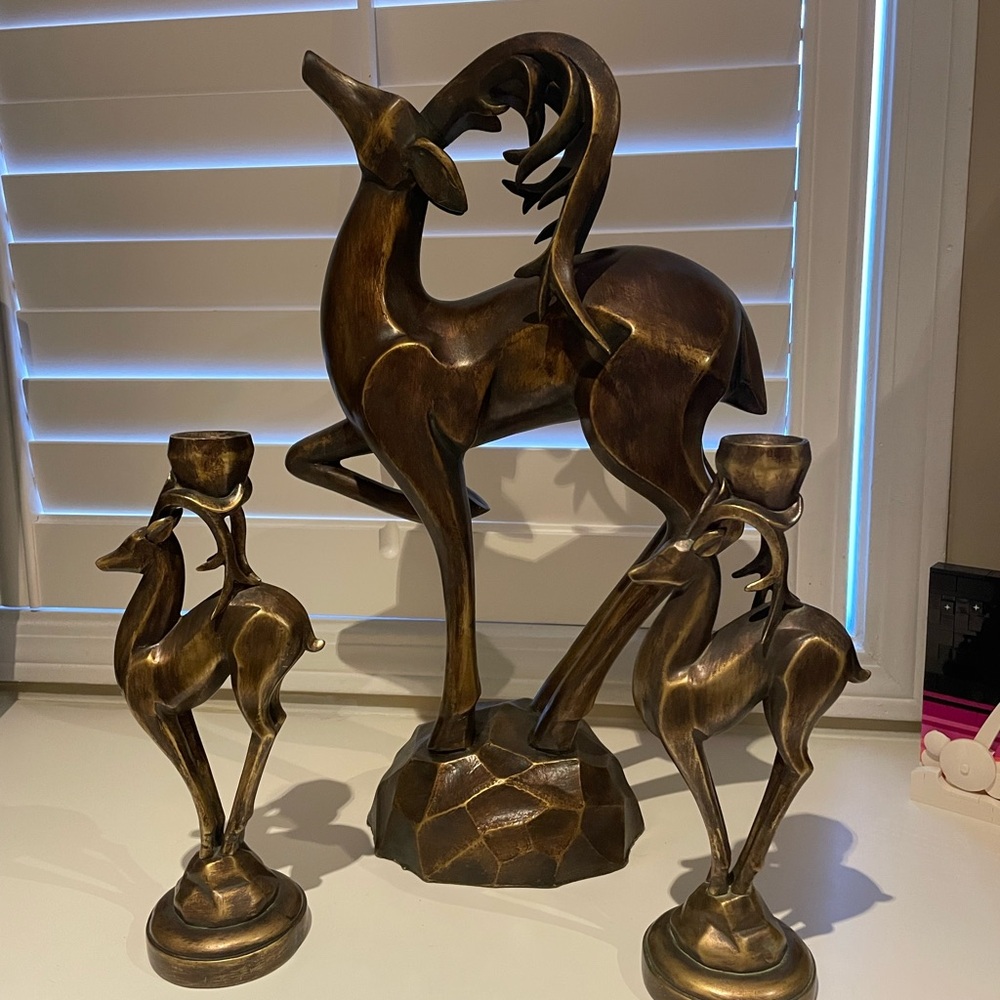 Elegant Bronze Deer Candle Holders